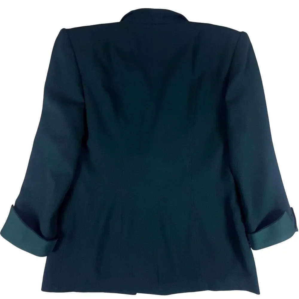 Vintage Christian Dior Skirt Suit Wool Green Blazer Skirt 2 Piece 80s 90s USA